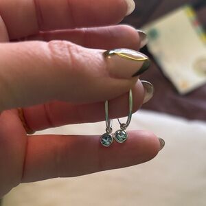 Elegant Silver Hoop Earrings with Blue Gemstones